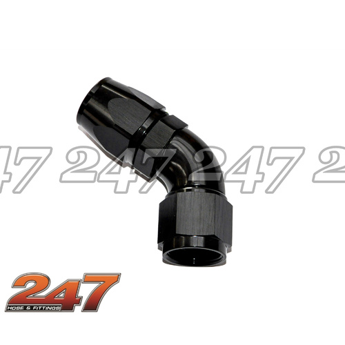 60°  ONE PIECE FULL FLOW PTFE (TEFLON) HOSE END  [Colour: BLACK] [Size: -08]