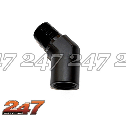 NPT FEMALE TO MALE NPT ELBOW [Angle: 45°] [COLOR: BLACK] [size: 1/4 NPT MALE TO FEMALE]